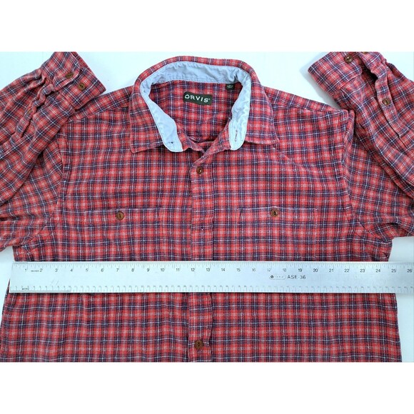 Orvis Plaid Flannel Shirt Men's XL Red Gray Lumberjack Heavyweight Check Striped - Picture 9 of 11